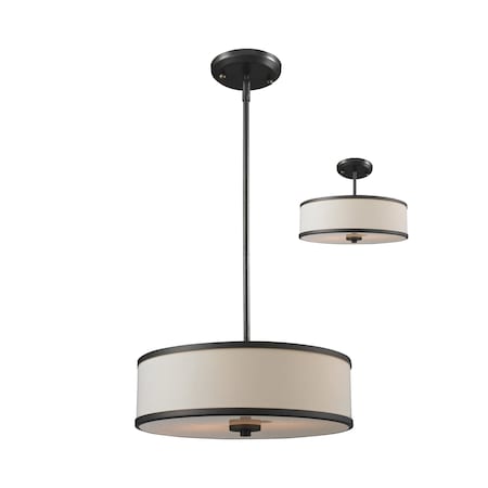 Z-Lite Cameo 3 Light Convertible Pendant, Factory Bronze And Creme Linen 165-16